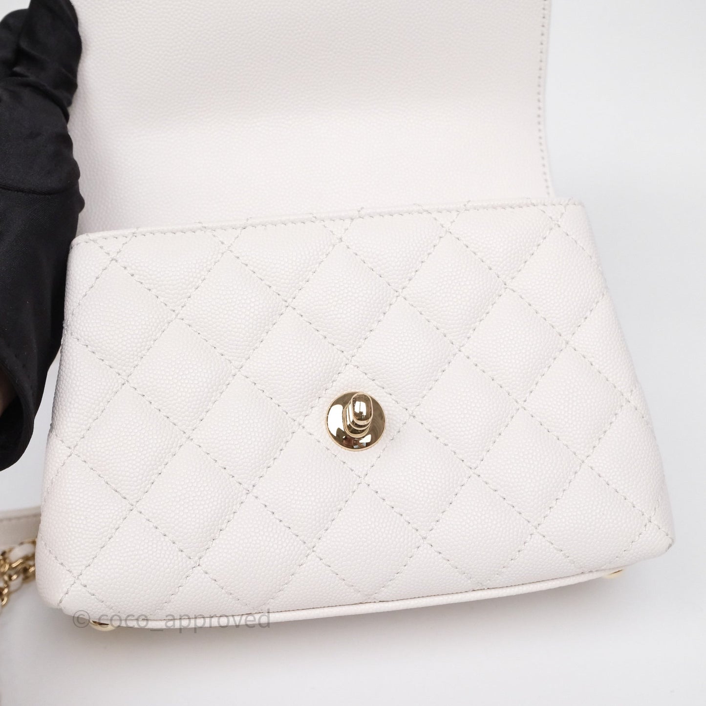 Chanel Mini Coco Handle Quilted Ivory White Caviar Gold Hardware