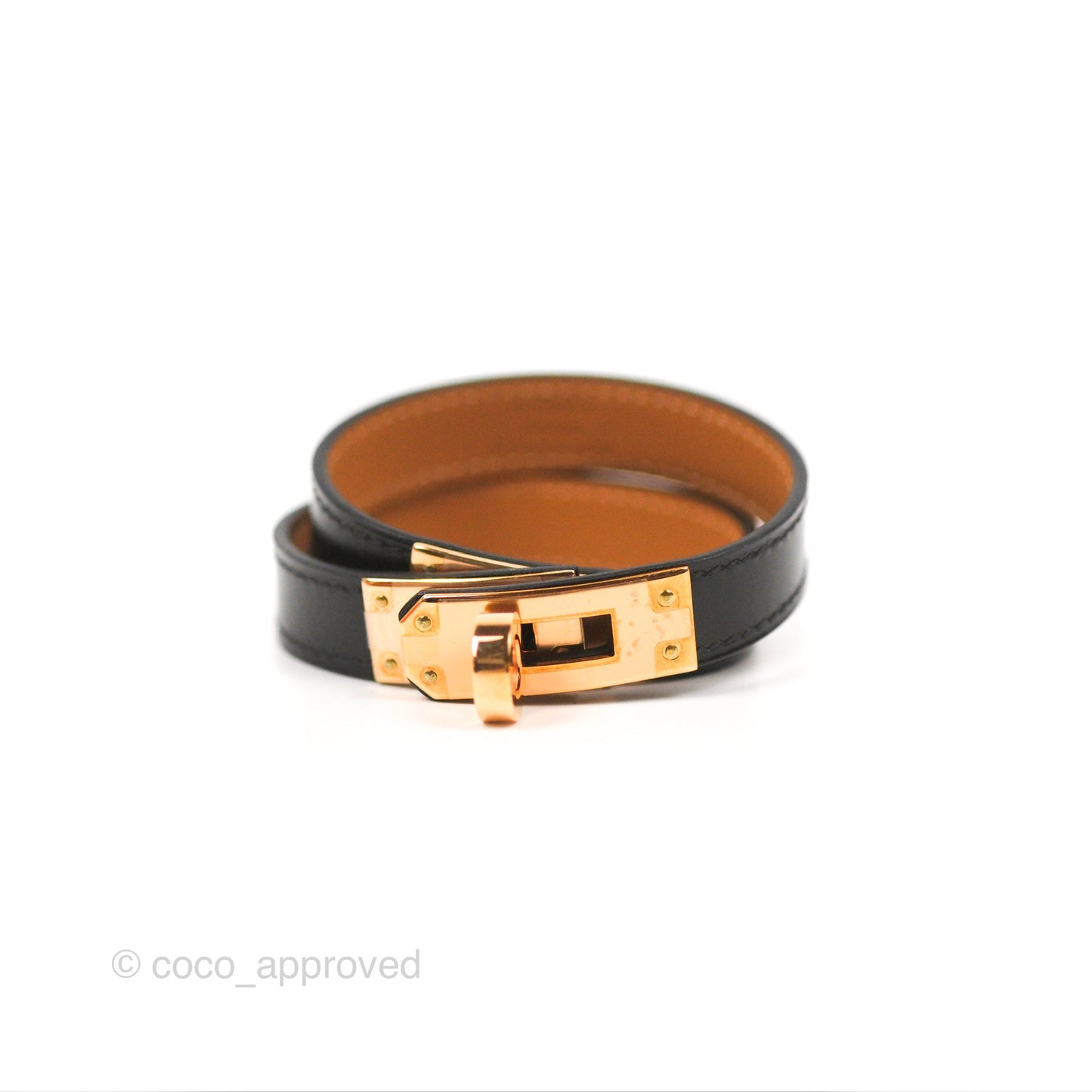 Hermès Kelly Double Tour Bracelet Black Swift Rose Gold Hardware