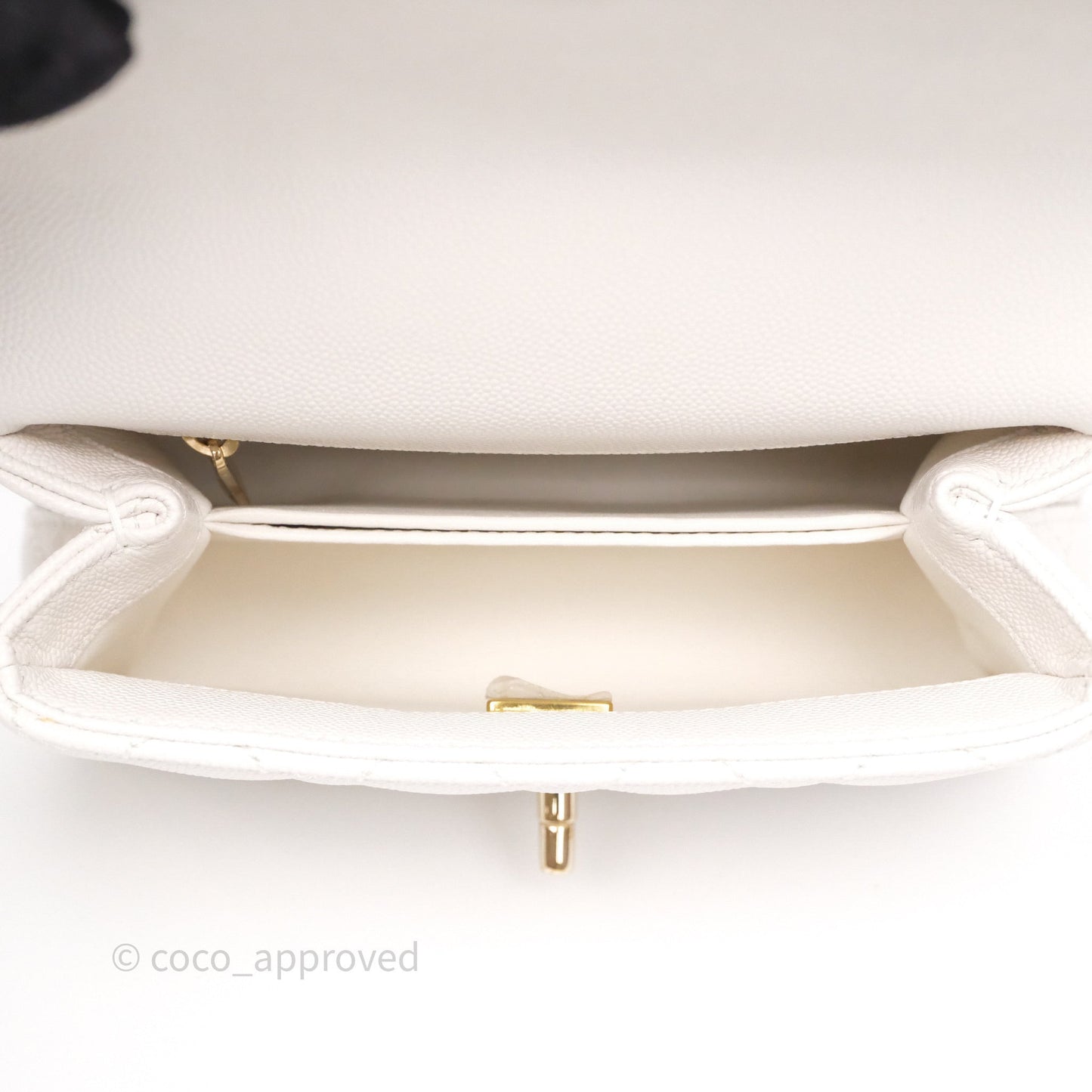 Chanel Mini Coco Handle Quilted Ivory White Caviar Gold Hardware