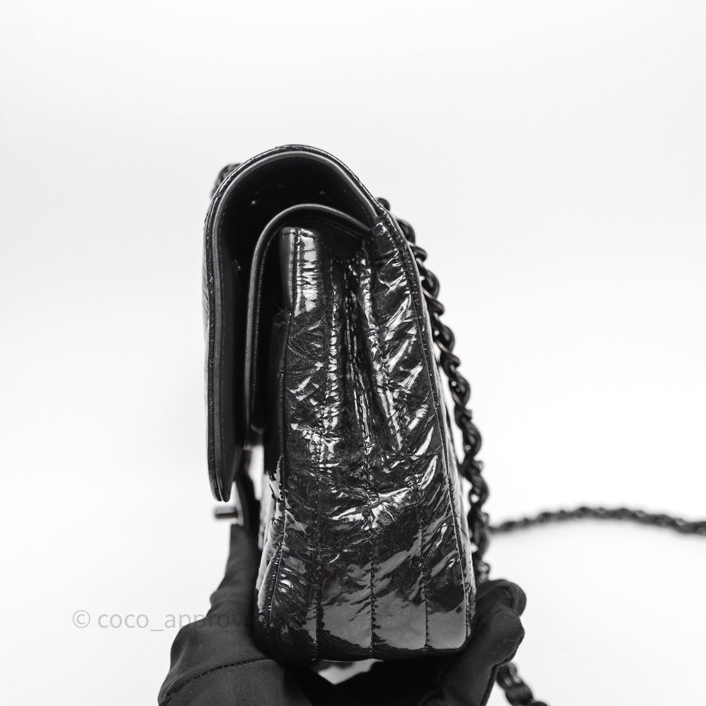 Chanel Classic Chevron M/L Medium Double Flap So Black Patent Calfskin