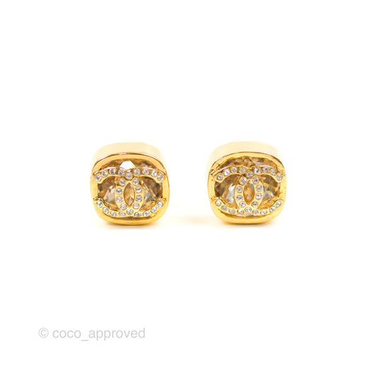 Chanel 21C Square Crystal Earrings Gold Tone