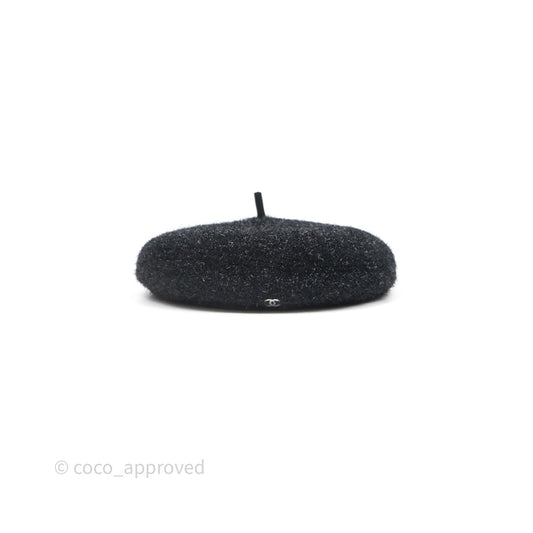 Chanel CC Black Glitter Beret