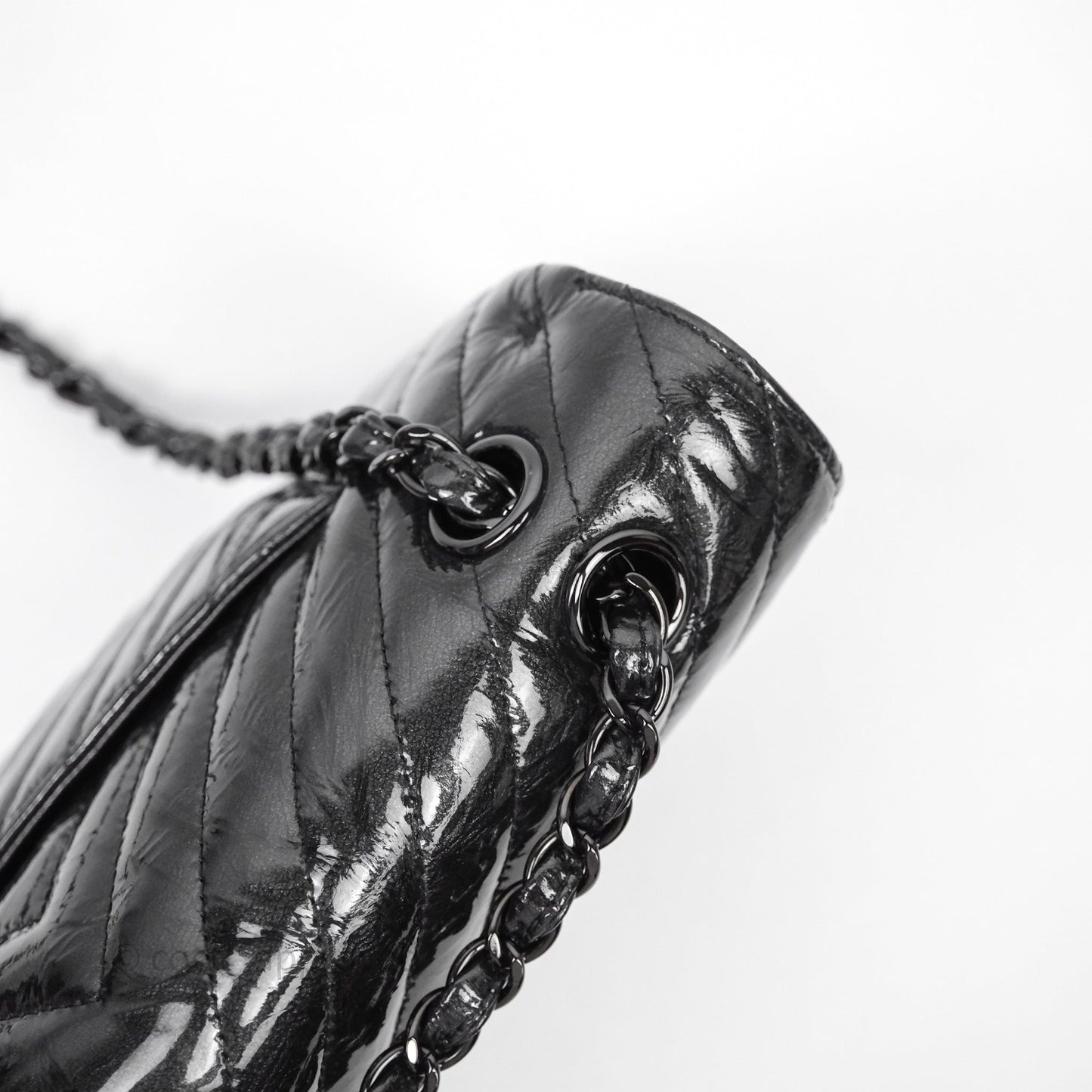 Chanel Classic Chevron M/L Medium Double Flap So Black Patent Calfskin