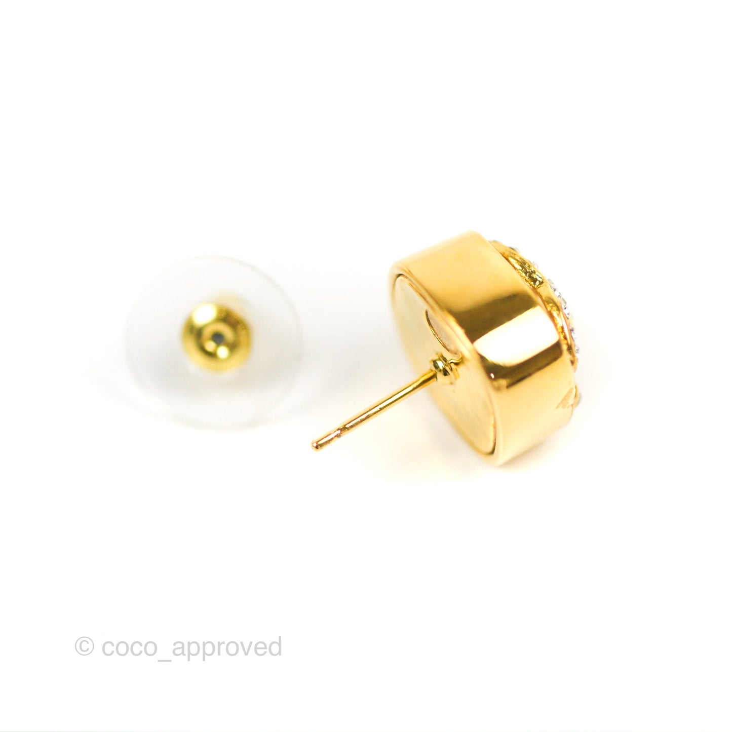 Chanel 21C Square Crystal Earrings Gold Tone