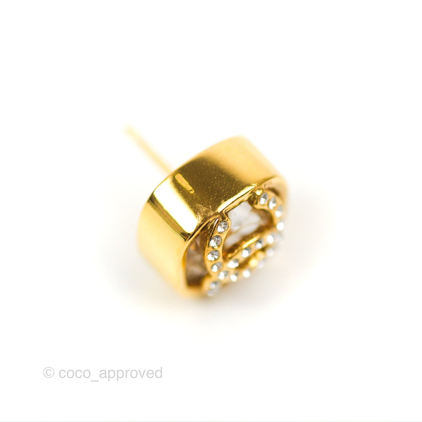 Chanel 21C Square Crystal Earrings Gold Tone