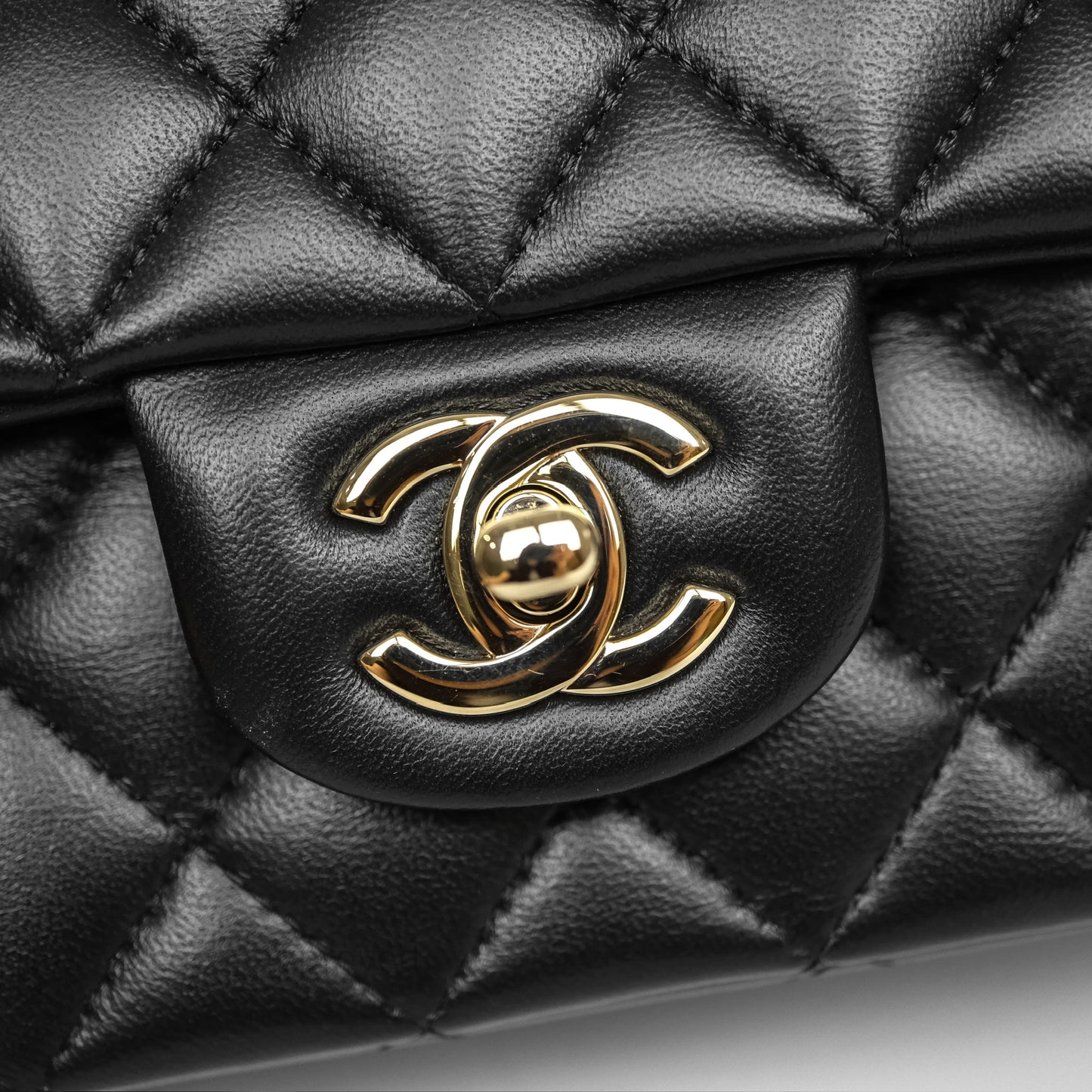 Chanel Top Handle Mini Rectangular Flap Black Lambskin Gold Hardware