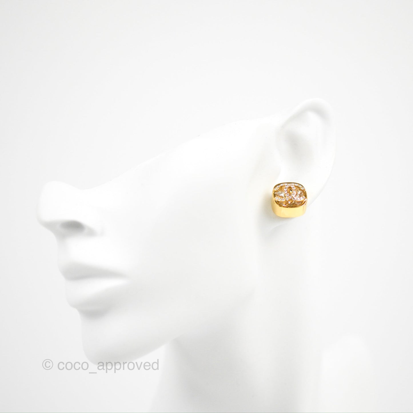 Chanel 21C Square Crystal Earrings Gold Tone