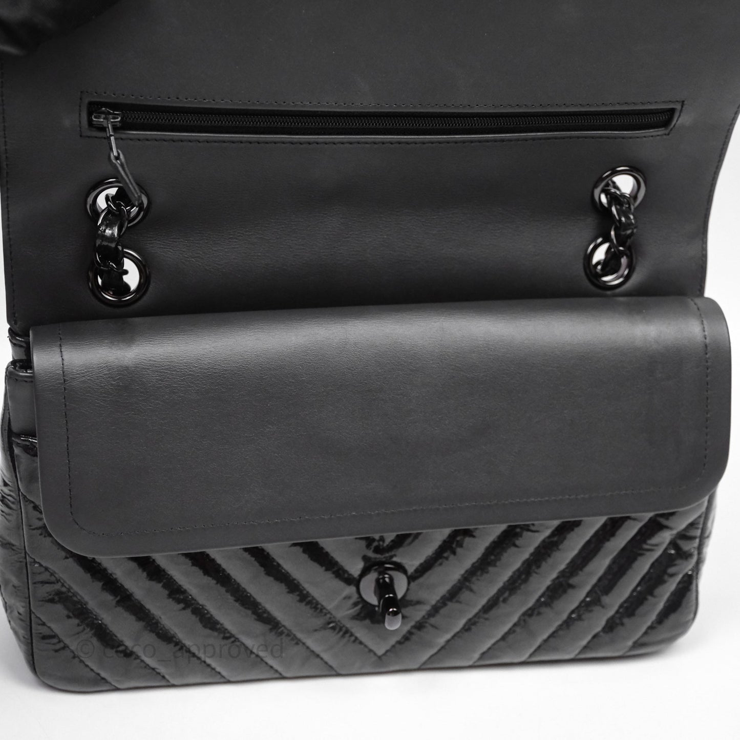 Chanel Classic Chevron M/L Medium Double Flap So Black Patent Calfskin