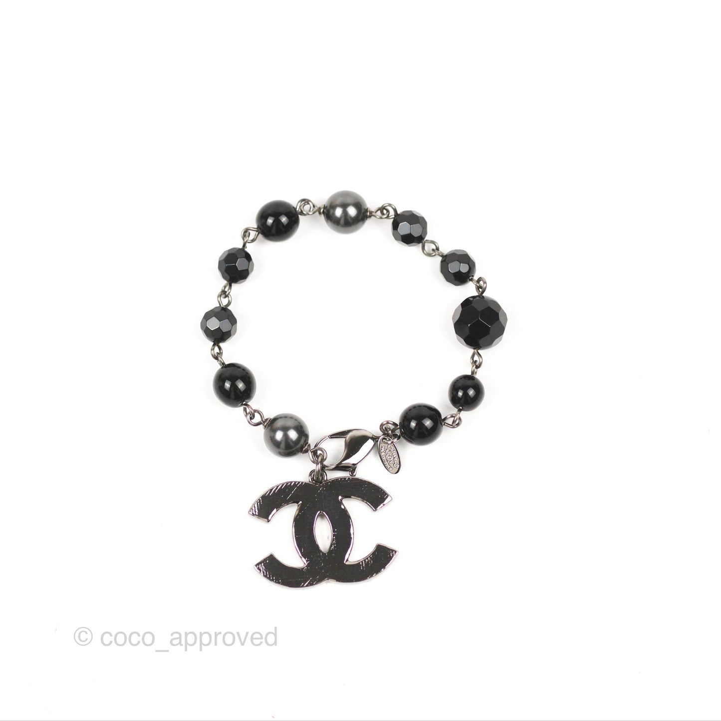 Chanel CC Bead Pendant Bracelet Gun Metal Tone 10V