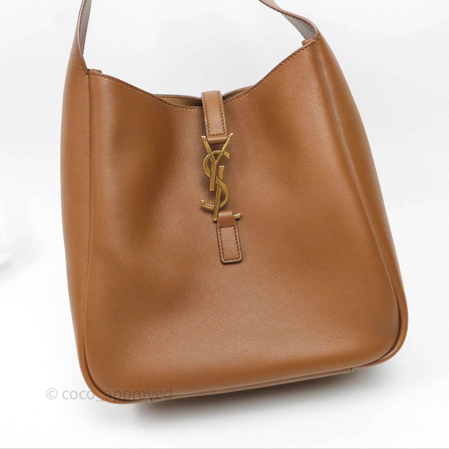 Saint Laurent LE 5 à 7 Supple Small Brown Grained Leather Gold Hardware