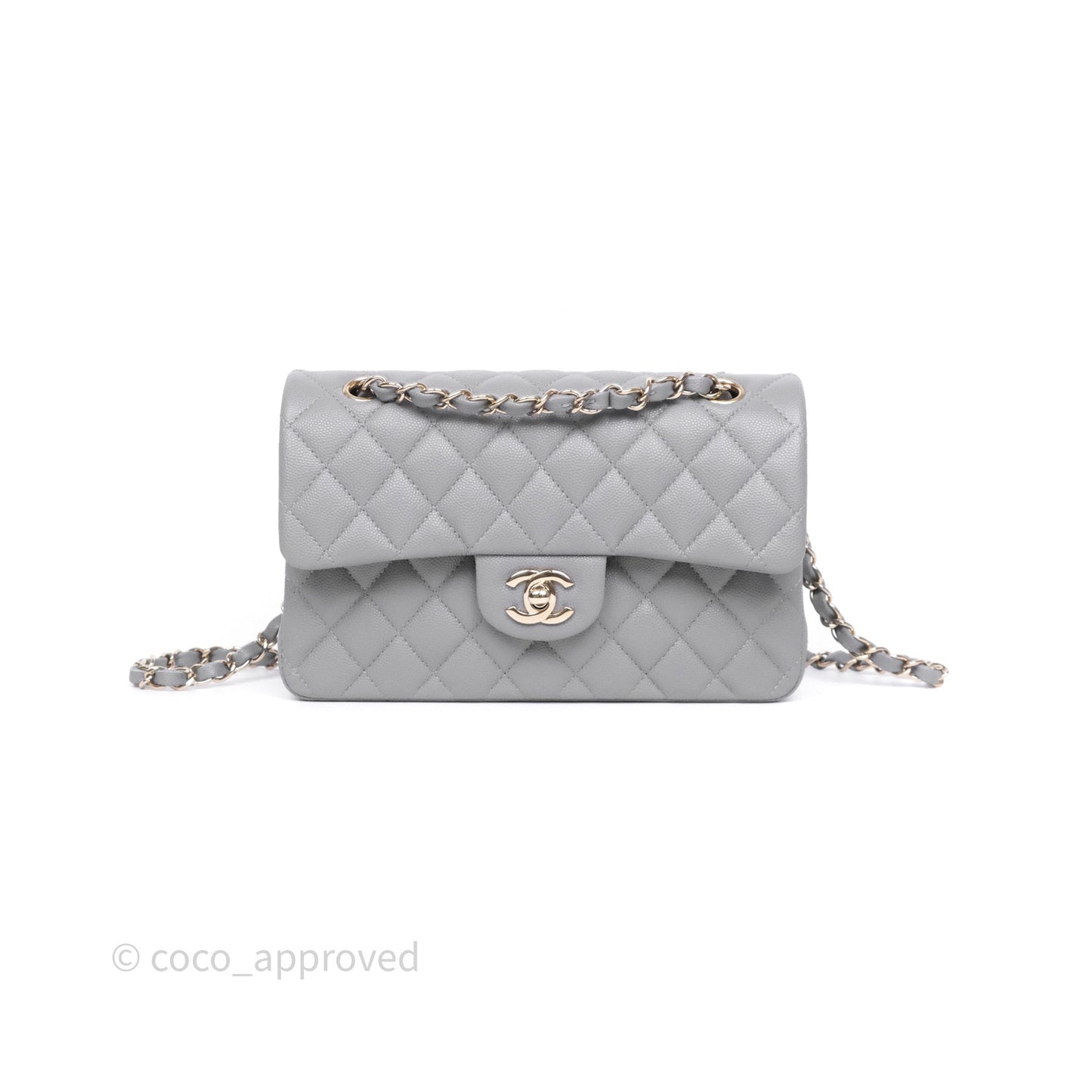 Chanel Small Classic Flap Quilted Grey Caviar Gold Hardware 20C
