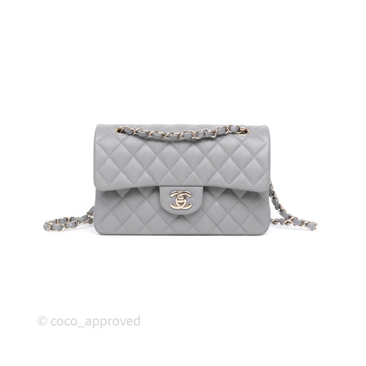 Chanel Small Classic Flap Quilted Grey Caviar Gold Hardware 20C