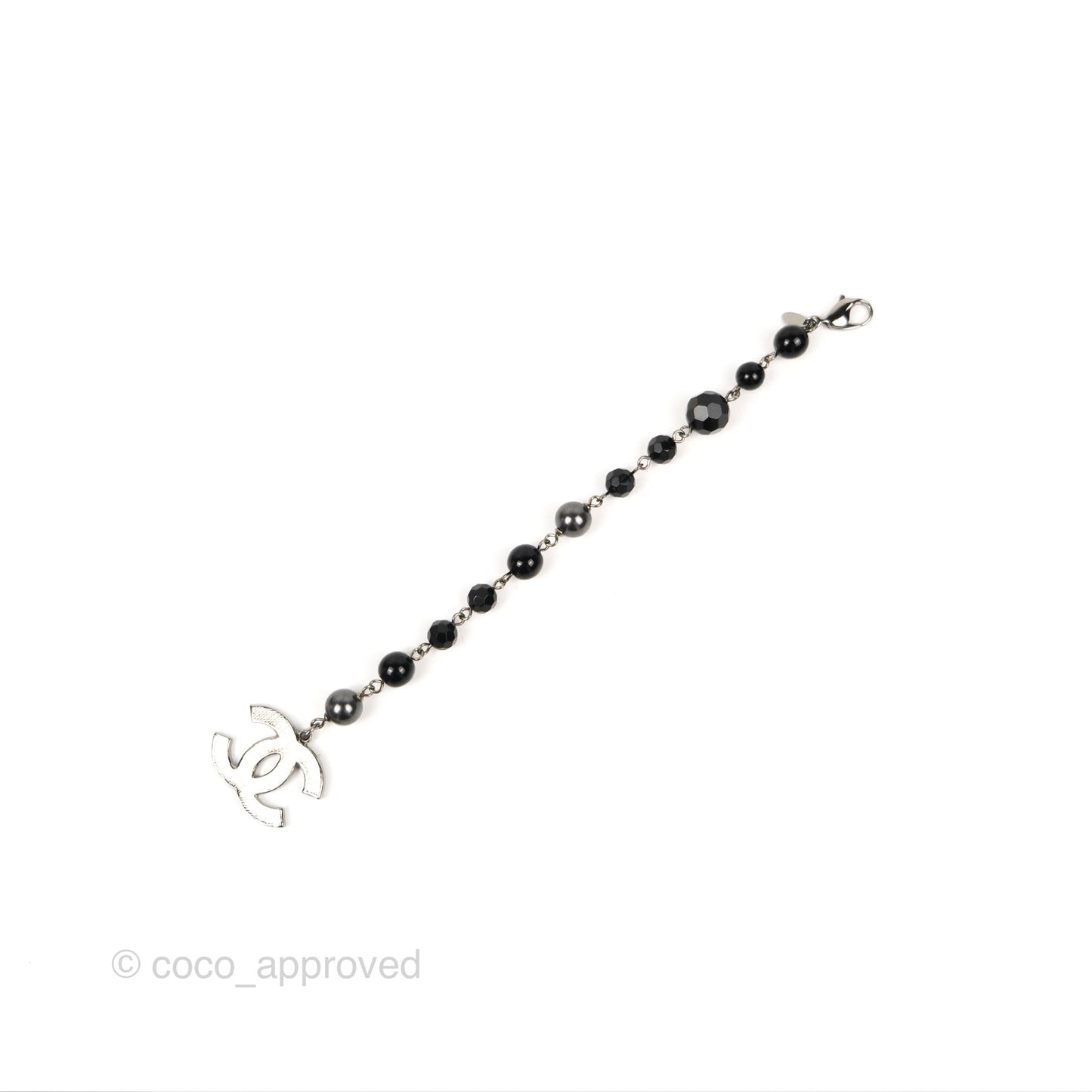 Chanel CC Bead Pendant Bracelet Gun Metal Tone 10V