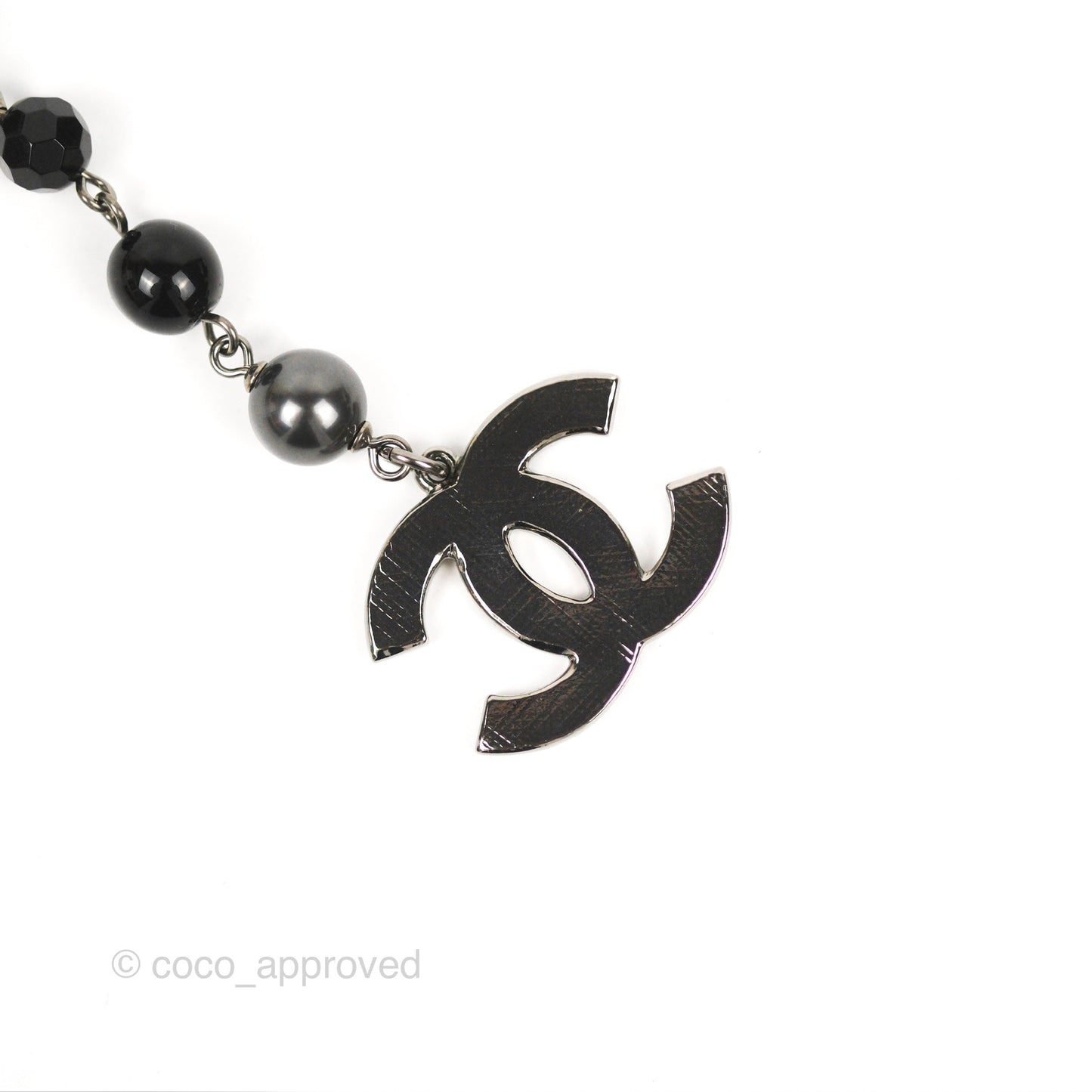 Chanel CC Bead Pendant Bracelet Gun Metal Tone 10V