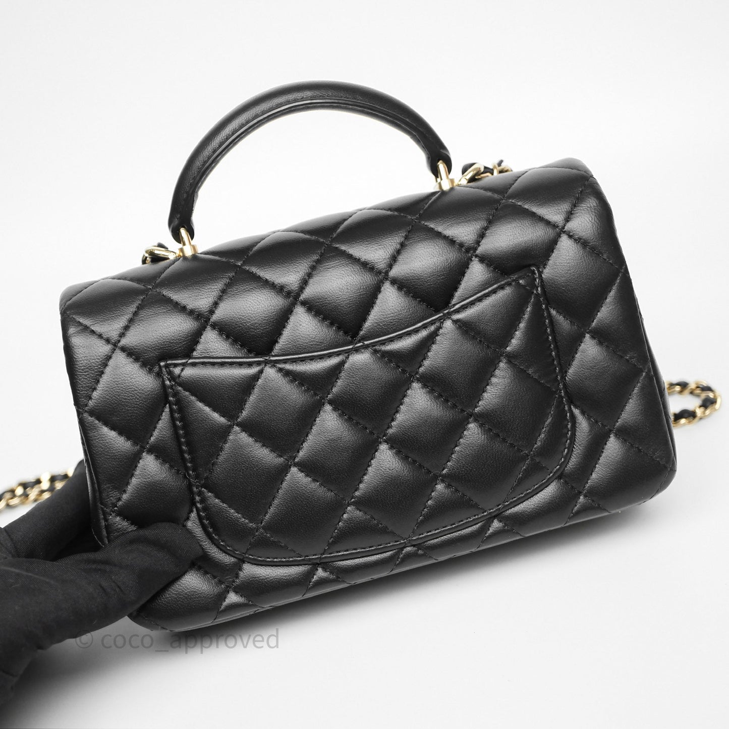 Chanel Top Handle Mini Rectangular Flap Black Lambskin Gold Hardware
