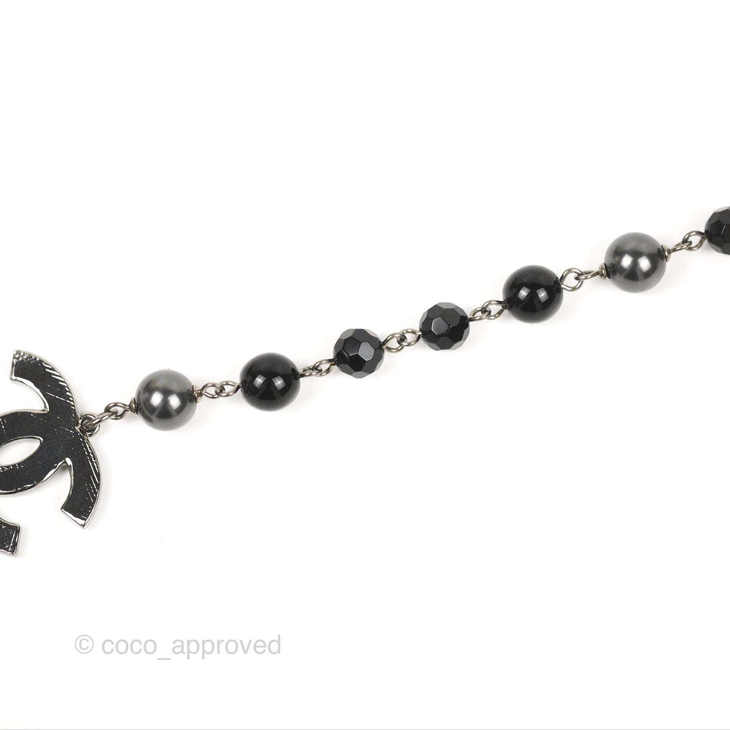 Chanel CC Bead Pendant Bracelet Gun Metal Tone 10V