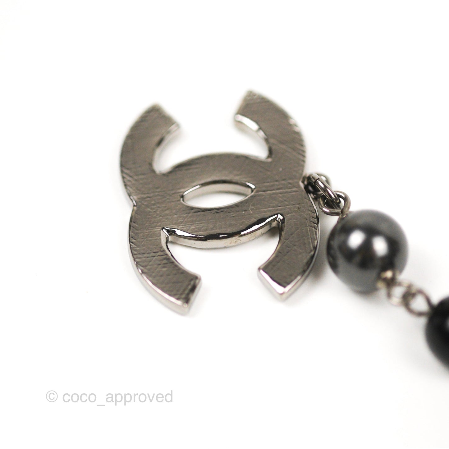 Chanel CC Bead Pendant Bracelet Gun Metal Tone 10V