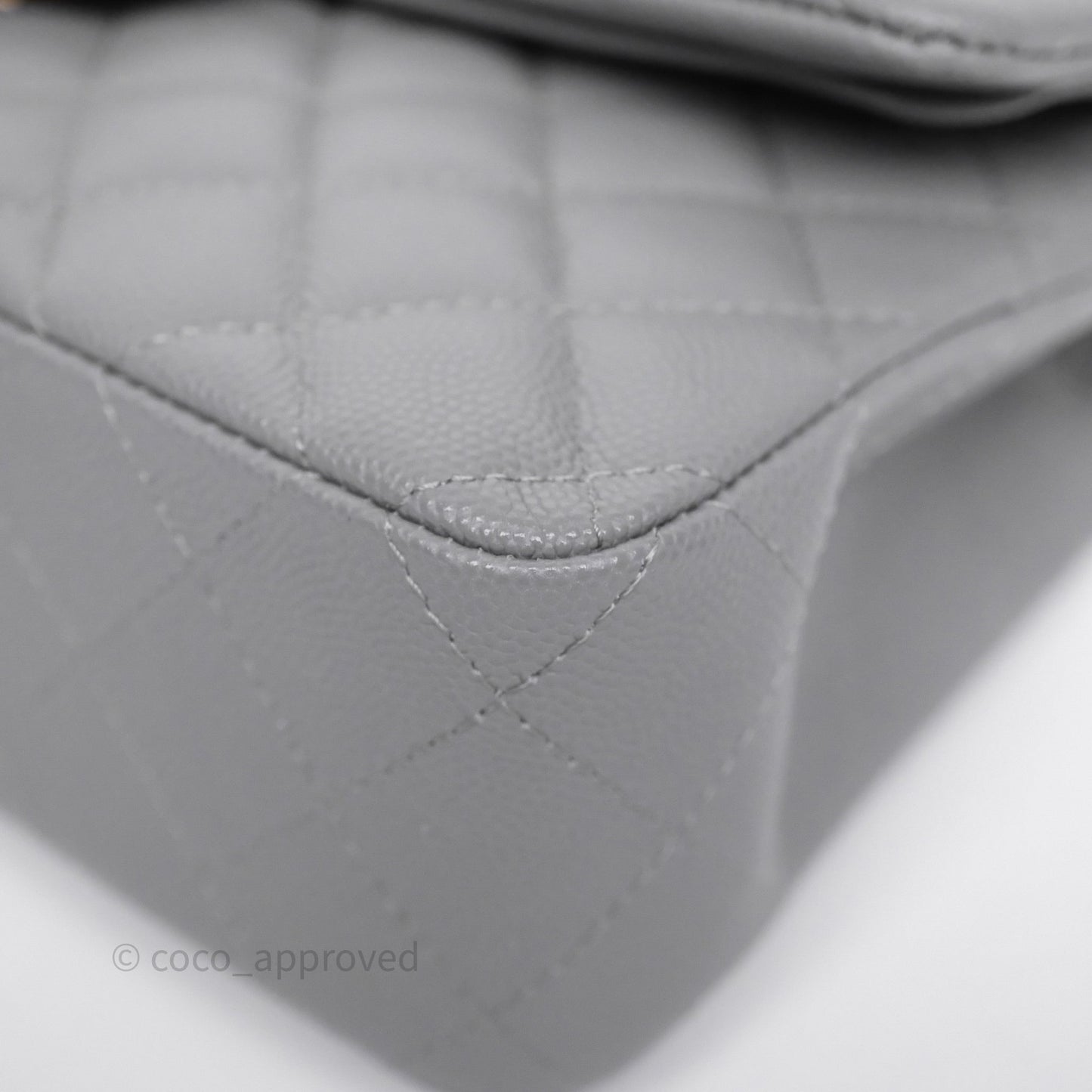 Chanel Small Classic Flap Quilted Grey Caviar Gold Hardware 20C