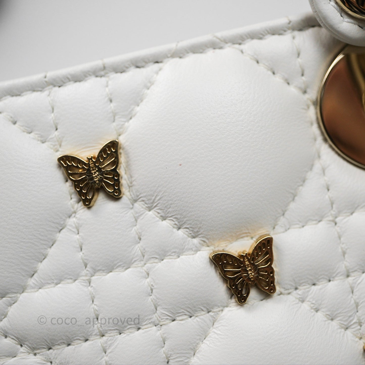 Christian Dior Medium Lady D-Joy Bag Butterfly White Lambskin Cannage Gold Hardware