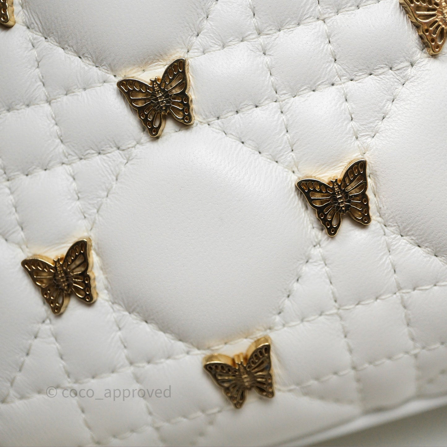 Christian Dior Medium Lady D-Joy Bag Butterfly White Lambskin Cannage Gold Hardware