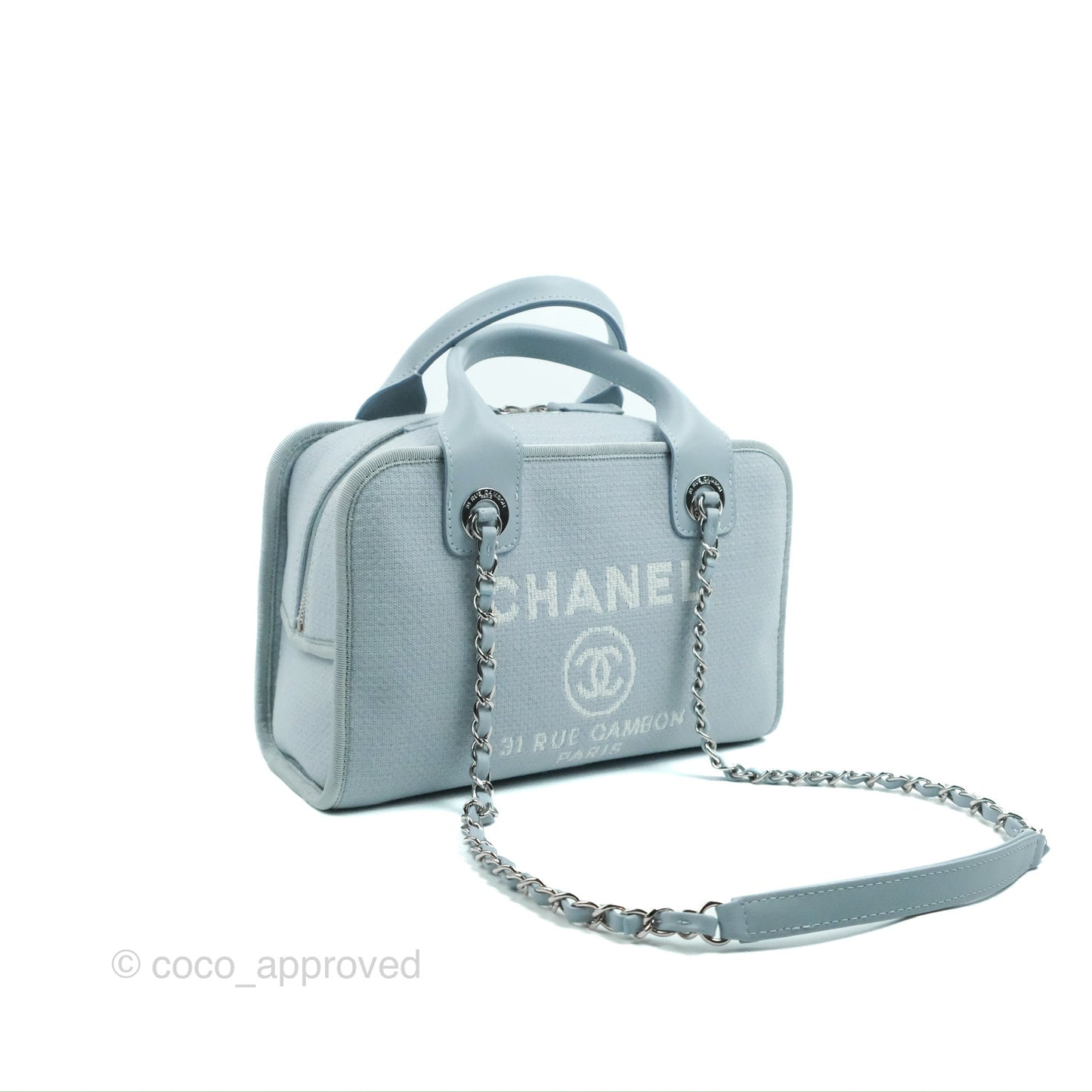 Chanel Deauville Bowling Bag Light Blue Silver Hardware 22c
