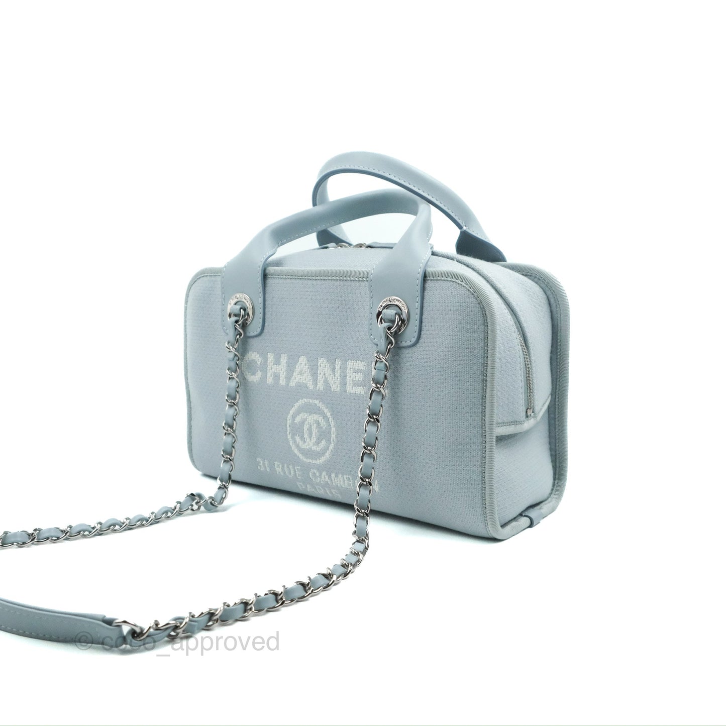 Chanel Deauville Bowling Bag Light Blue Silver Hardware 22c
