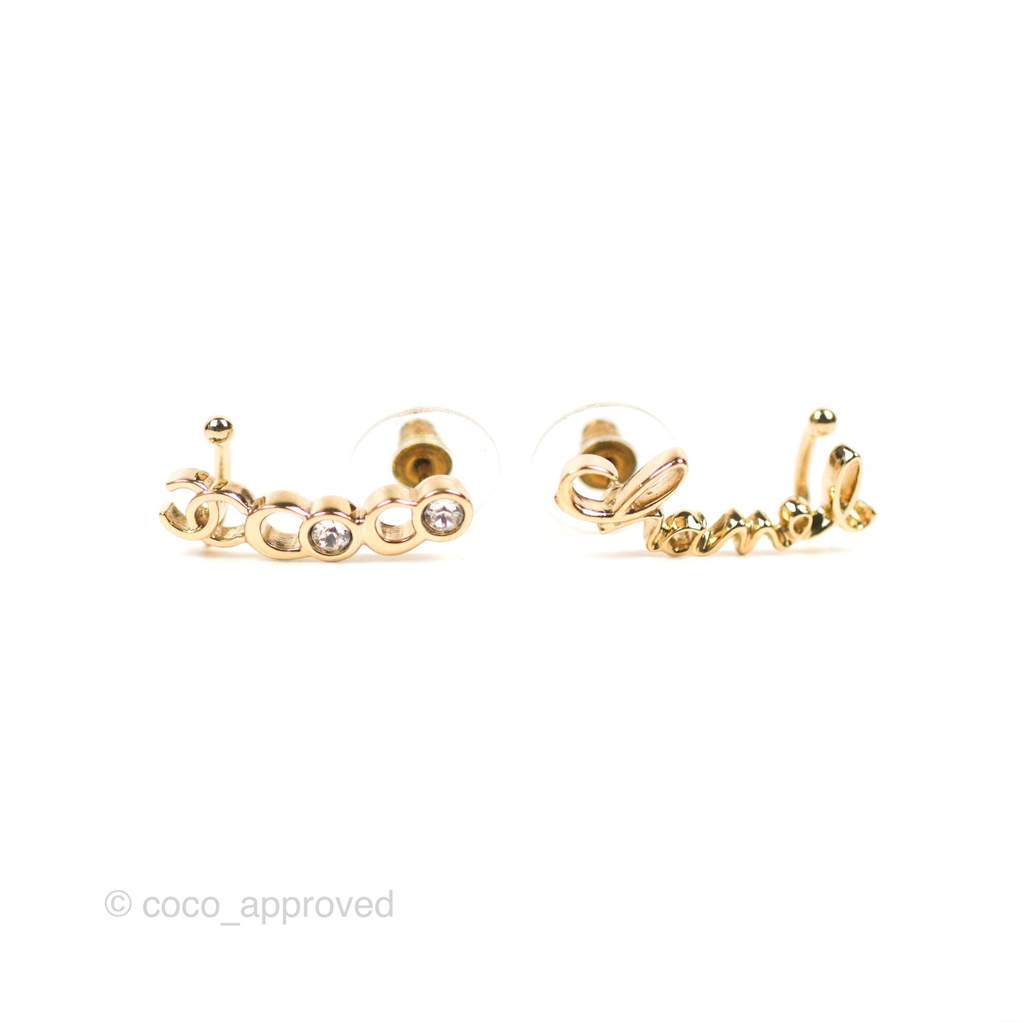 Chanel CC Coco Crystal Earrings Ear Clip Gold Tone 22P