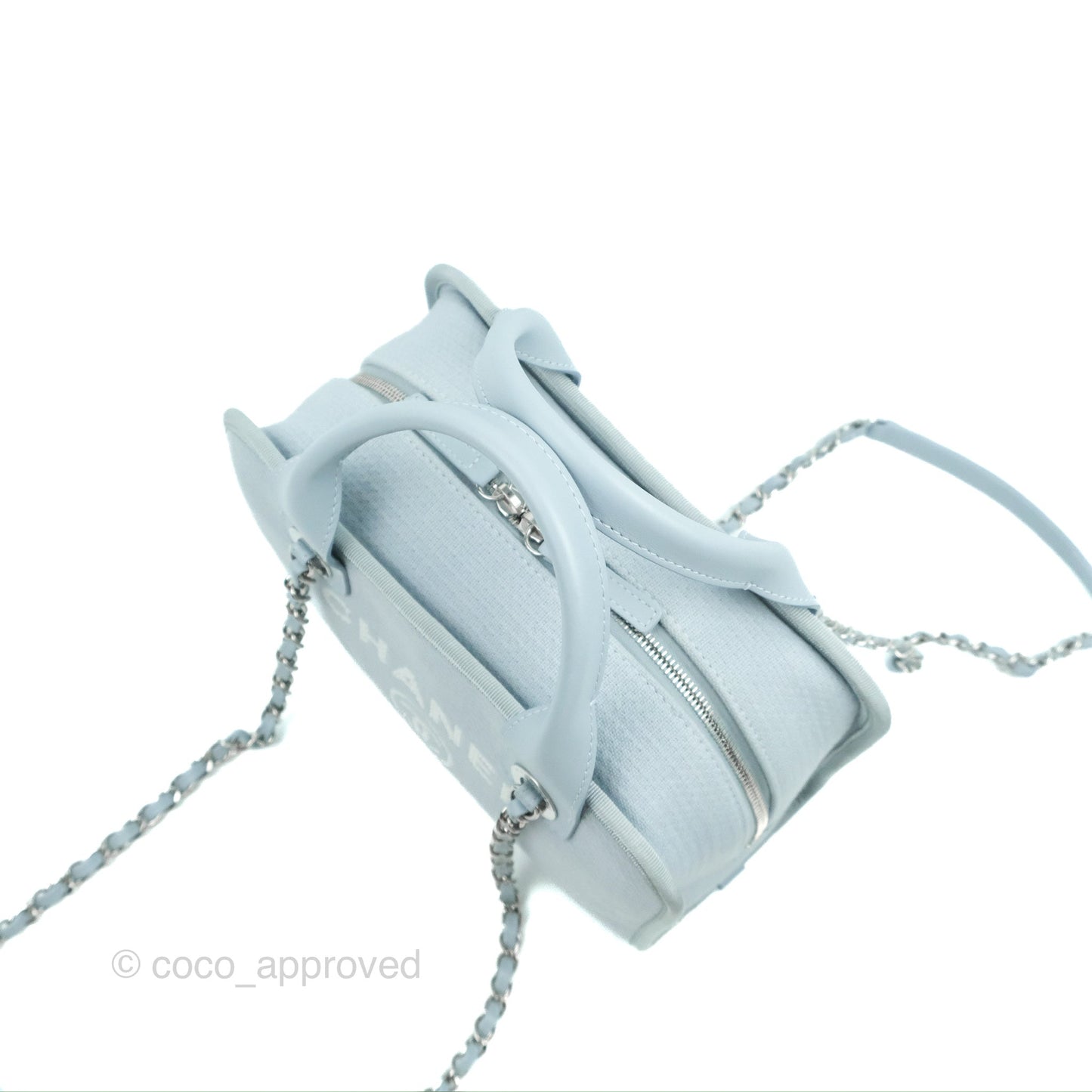 Chanel Deauville Bowling Bag Light Blue Silver Hardware 22c