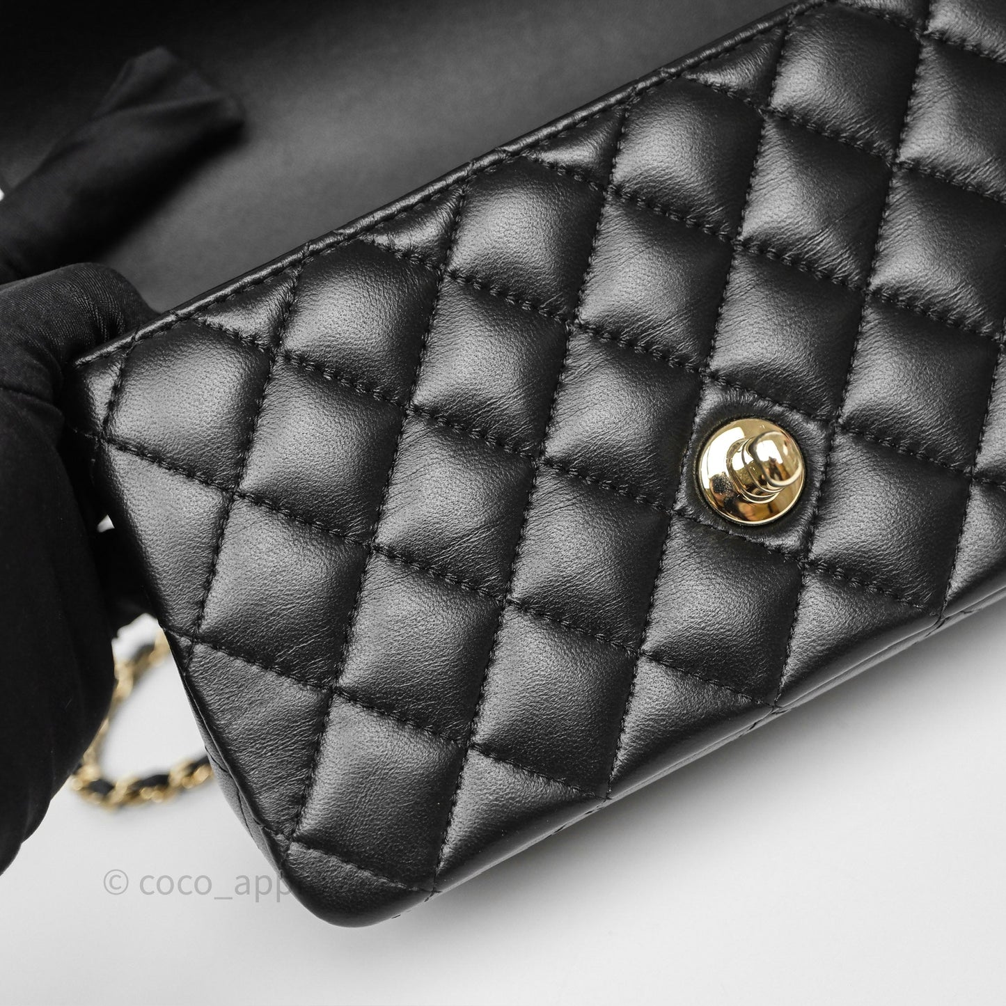 Chanel Top Handle Mini Rectangular Flap Black Lambskin Gold Hardware