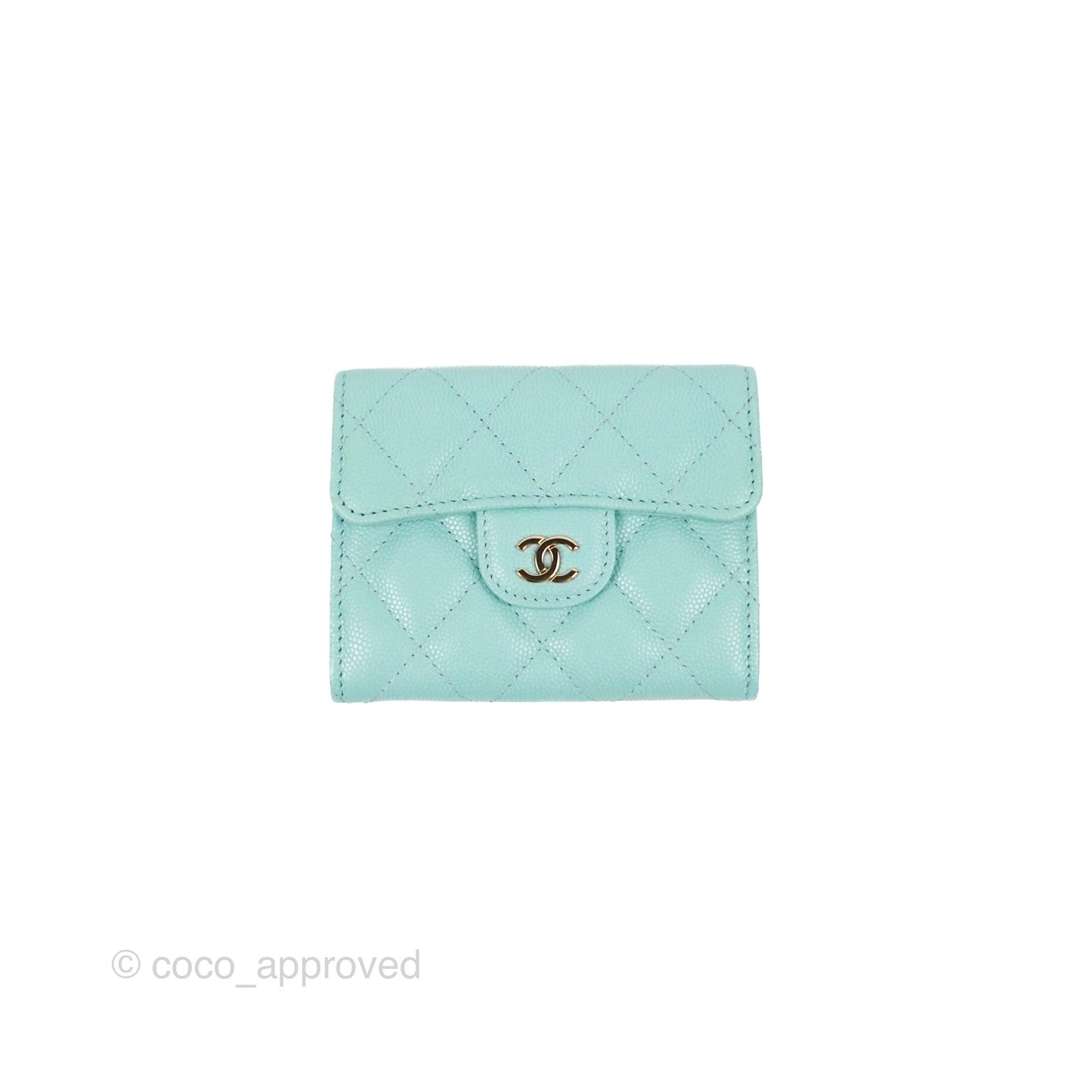 Chanel Classic Flap Coin Purse Tiffany Blue Caviar Silver Hardware