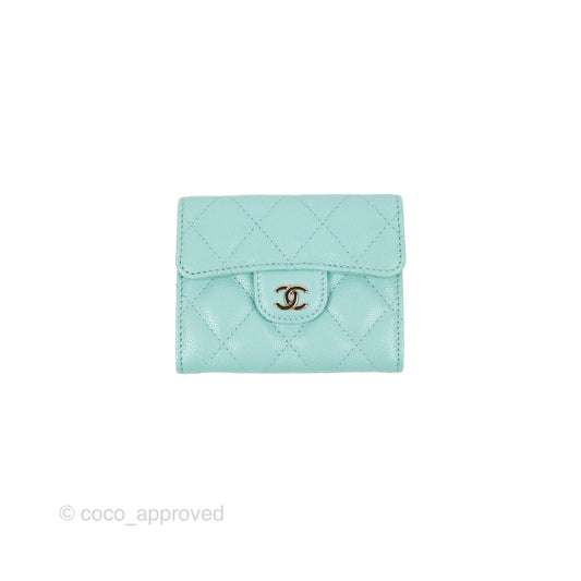 Chanel Classic Flap Coin Purse Tiffany Blue Caviar Silver Hardware