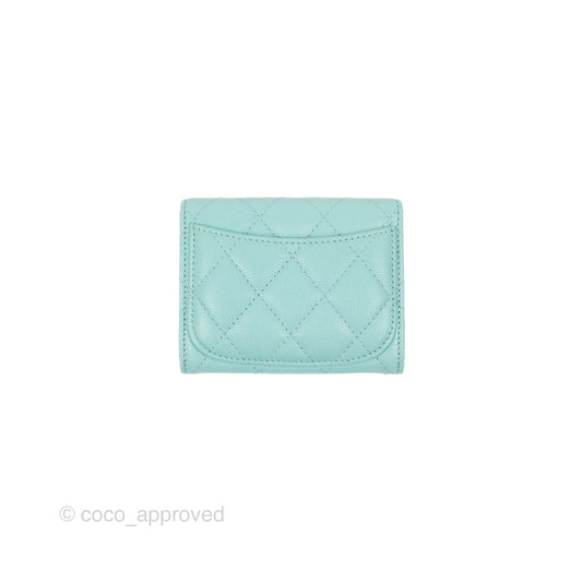 Chanel Classic Flap Coin Purse Tiffany Blue Caviar Silver Hardware