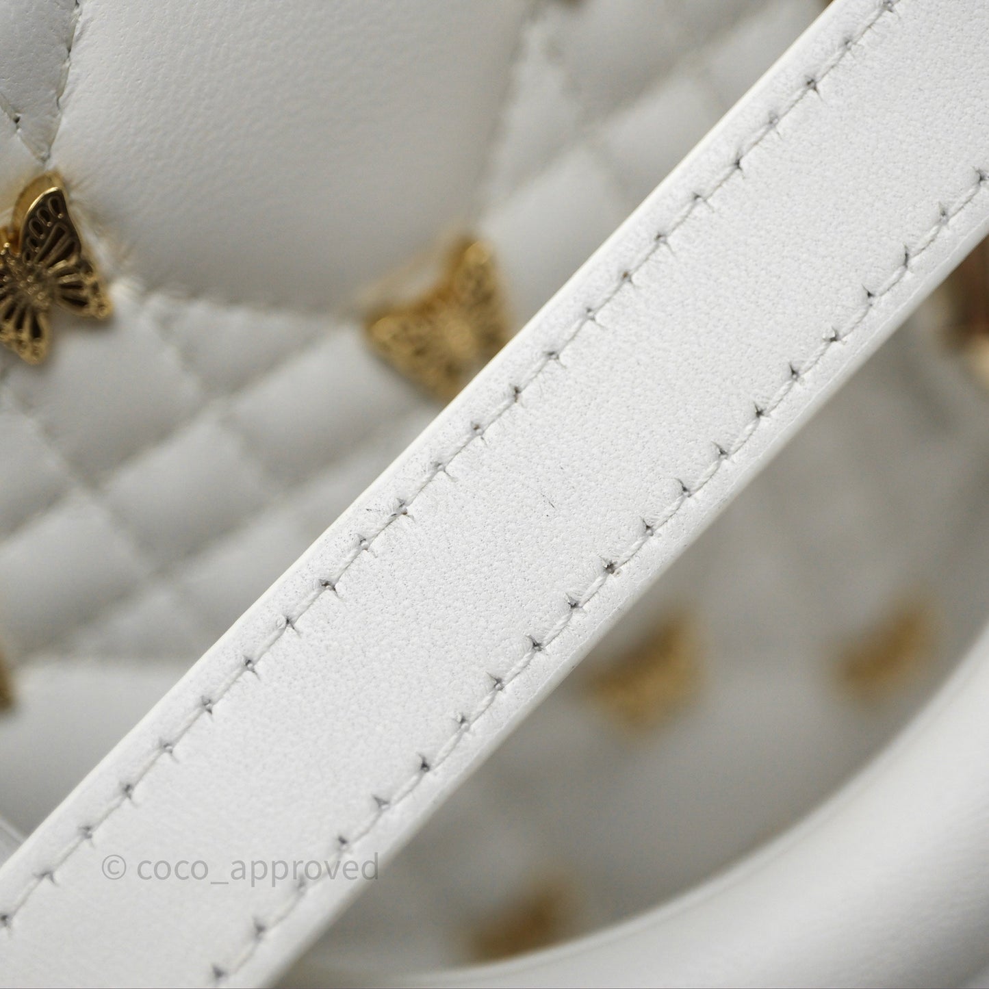 Christian Dior Medium Lady D-Joy Bag Butterfly White Lambskin Cannage Gold Hardware