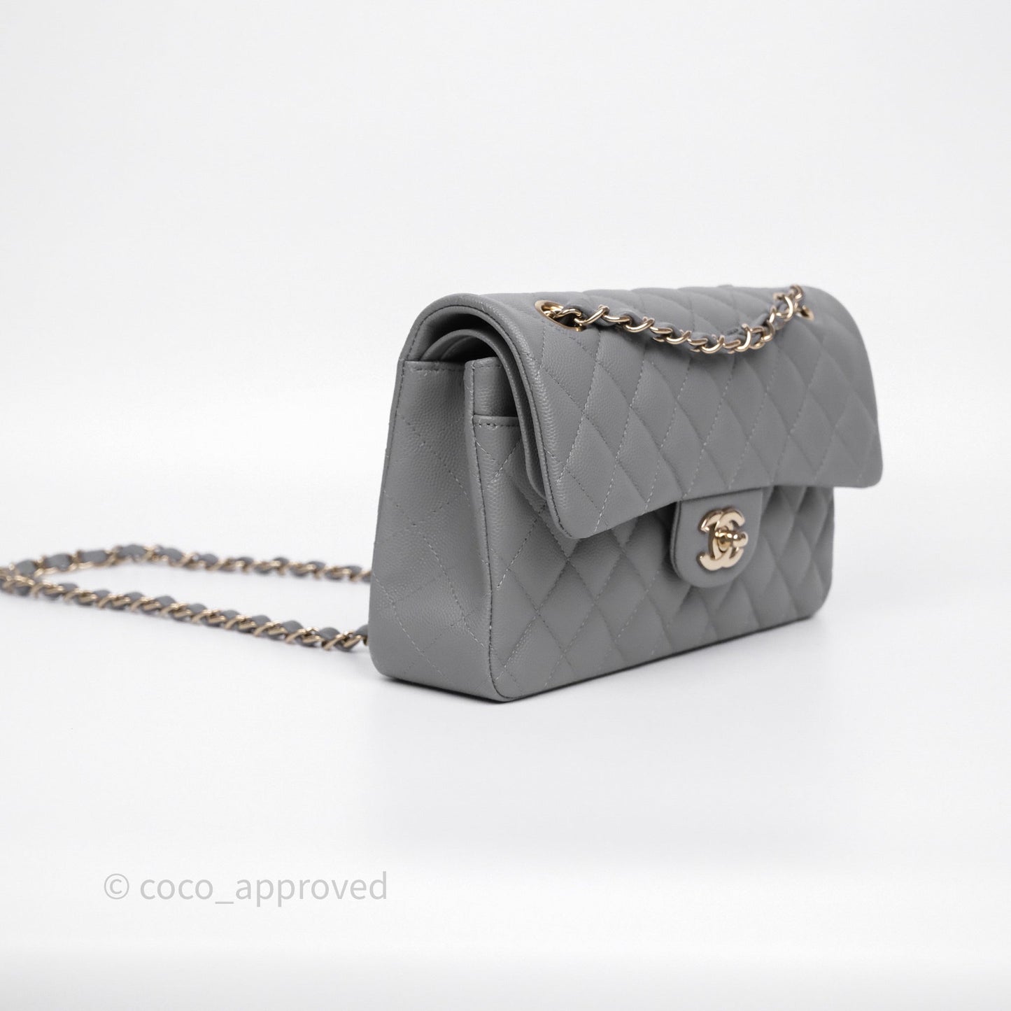 Chanel Small Classic Flap Quilted Grey Caviar Gold Hardware 20C