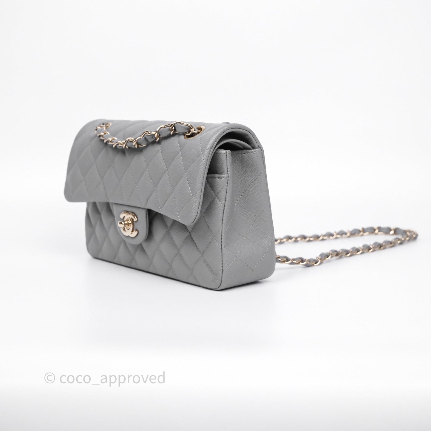 Chanel Small Classic Flap Quilted Grey Caviar Gold Hardware 20C