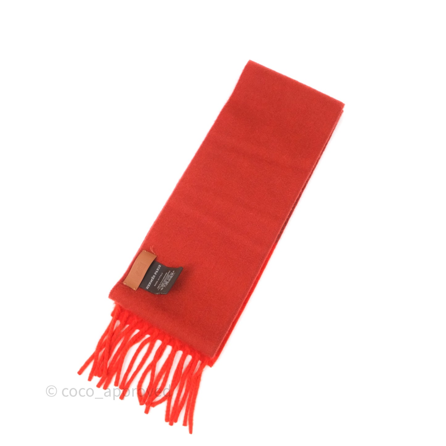 Hermes Cashmere Allumette Muffler Scarf Capucine/ Rogue Vermillion