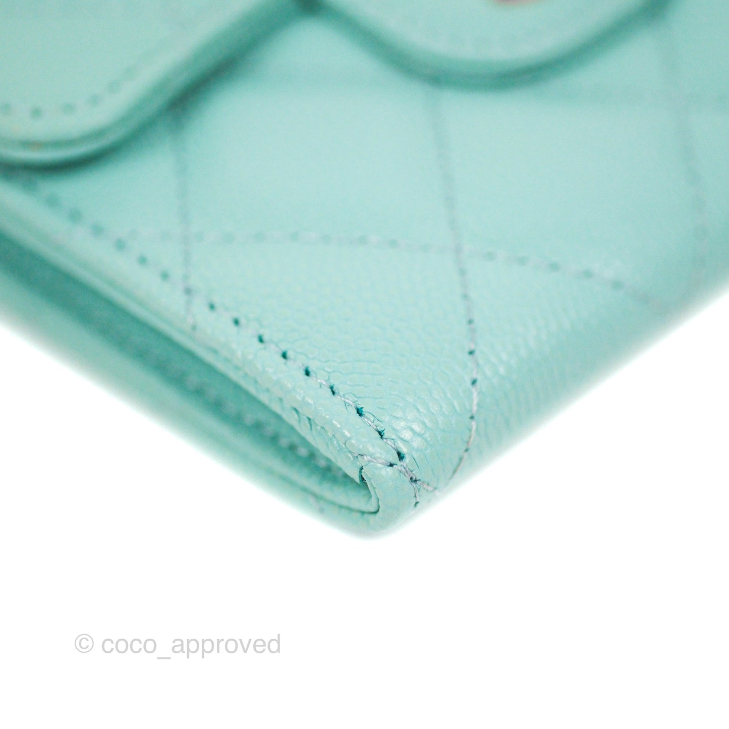 Chanel Classic Flap Coin Purse Tiffany Blue Caviar Silver Hardware