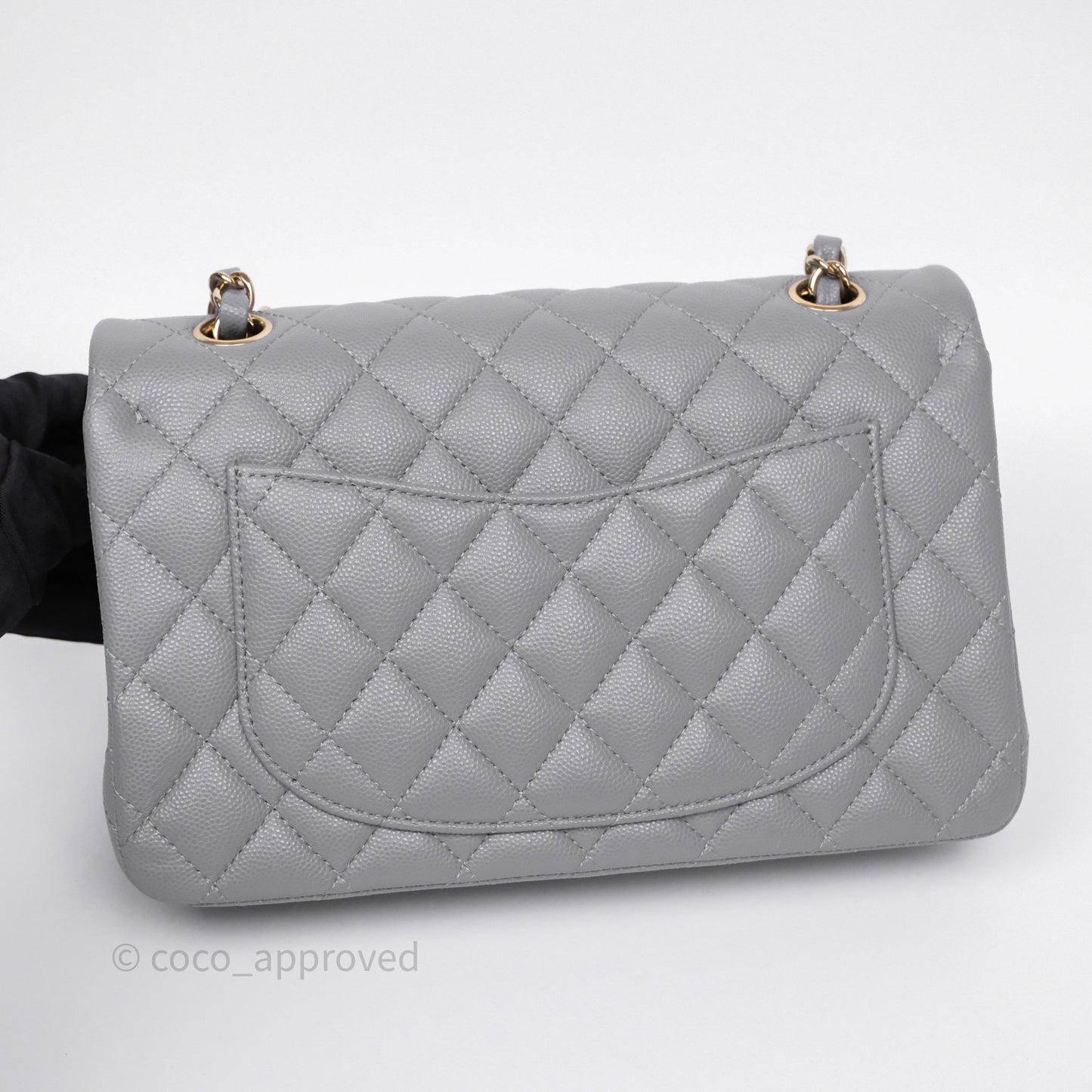 Chanel Small Classic Flap Quilted Grey Caviar Gold Hardware 20C