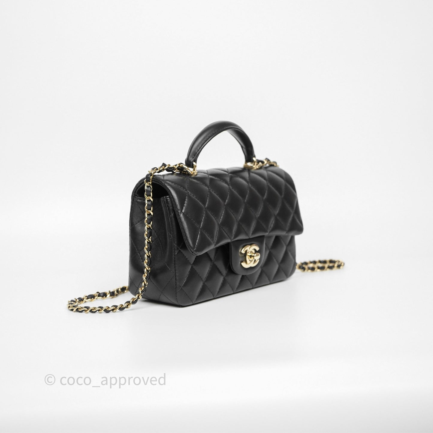 Chanel Top Handle Mini Rectangular Flap Black Lambskin Gold Hardware