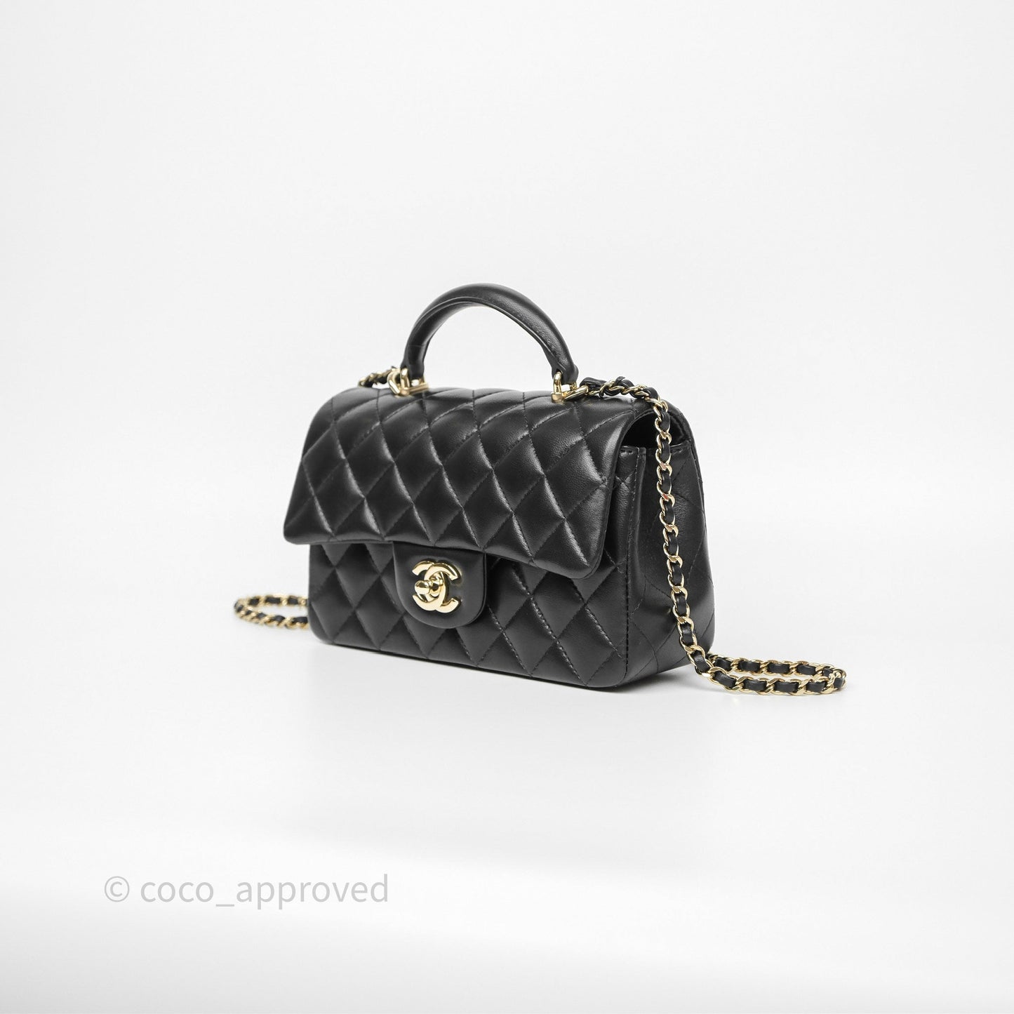 Chanel Top Handle Mini Rectangular Flap Black Lambskin Gold Hardware