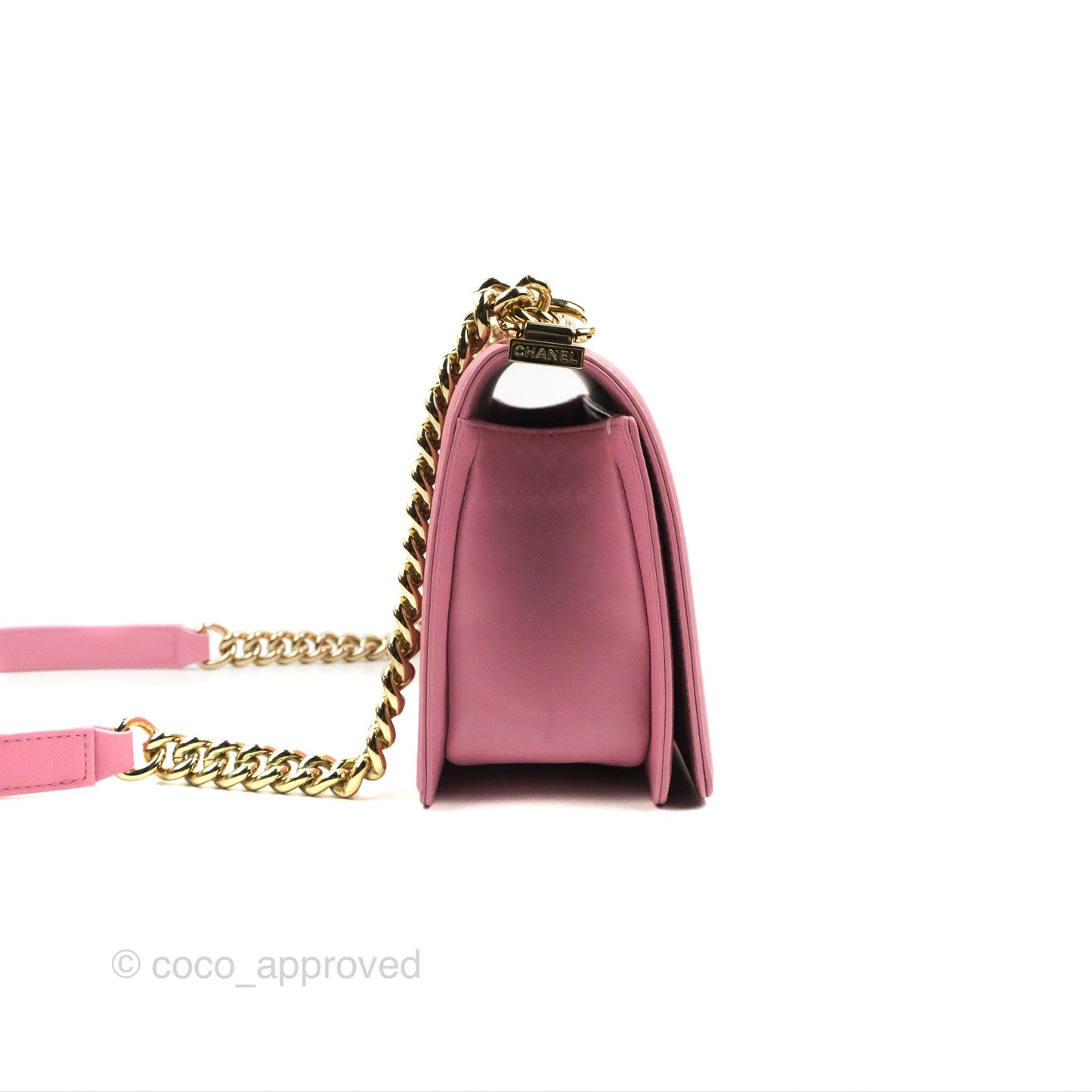 Chanel Chevron Medium Boy Pink Calfskin Gold Hardware