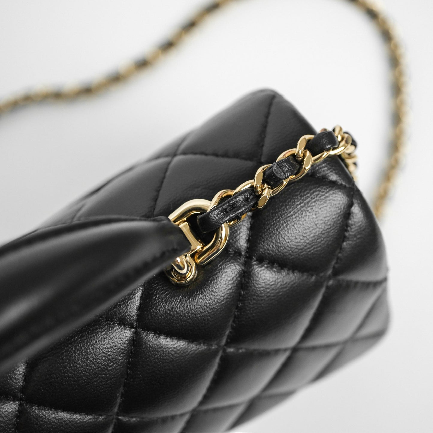 Chanel Top Handle Mini Rectangular Flap Black Lambskin Gold Hardware