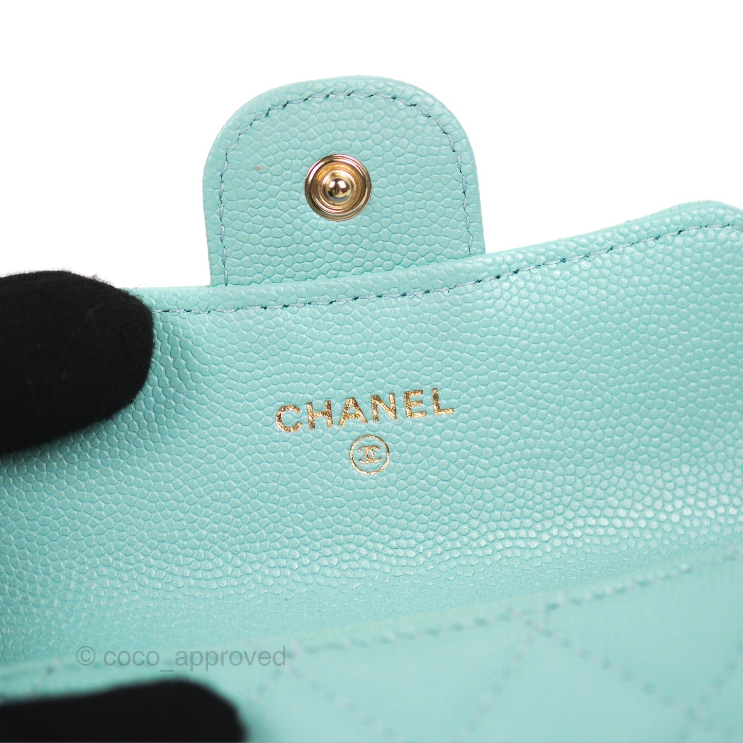 Chanel Classic Flap Coin Purse Tiffany Blue Caviar Silver Hardware
