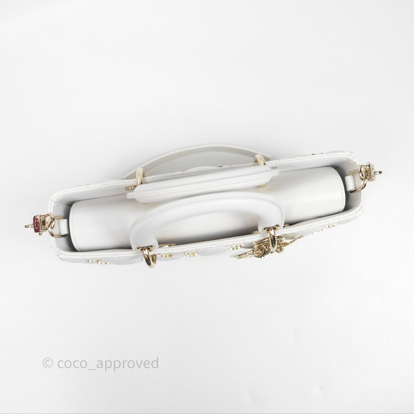 Christian Dior Medium Lady D-Joy Bag Butterfly White Lambskin Cannage Gold Hardware