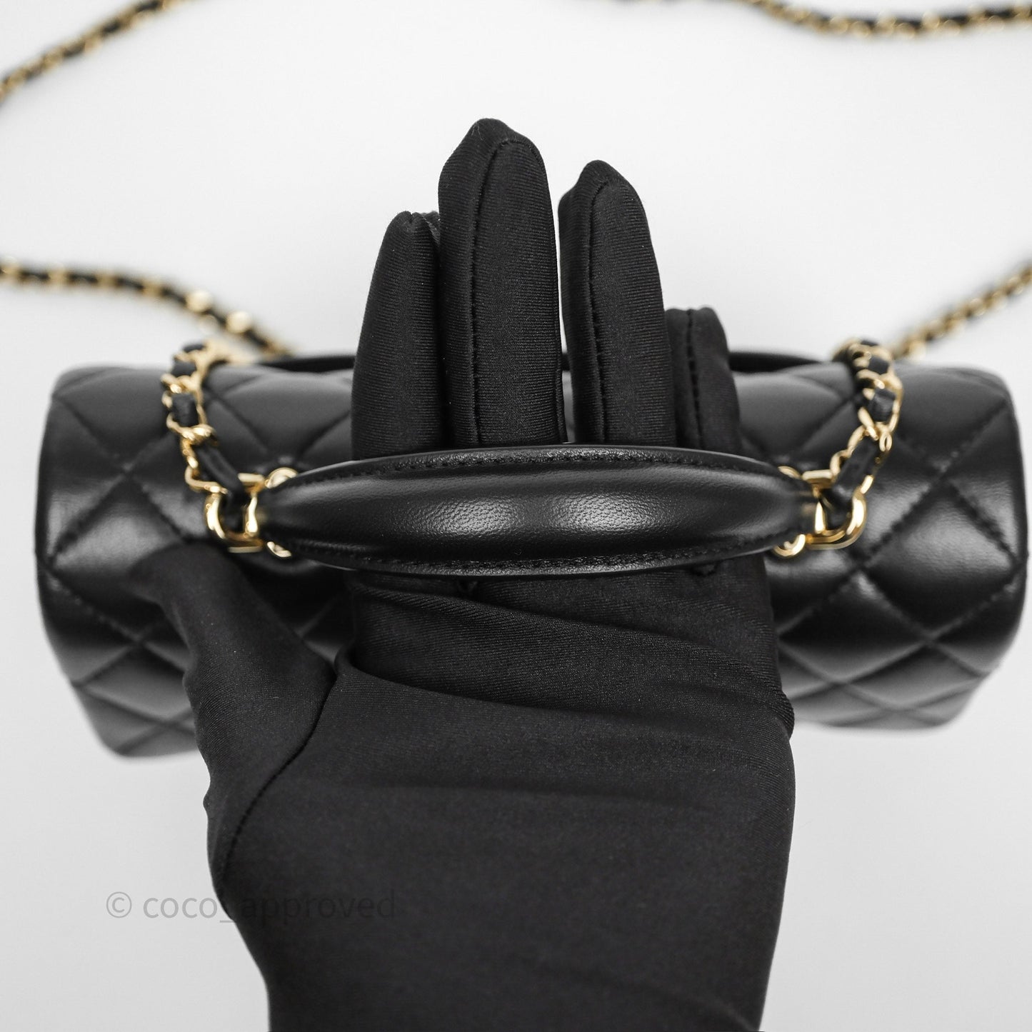 Chanel Top Handle Mini Rectangular Flap Black Lambskin Gold Hardware