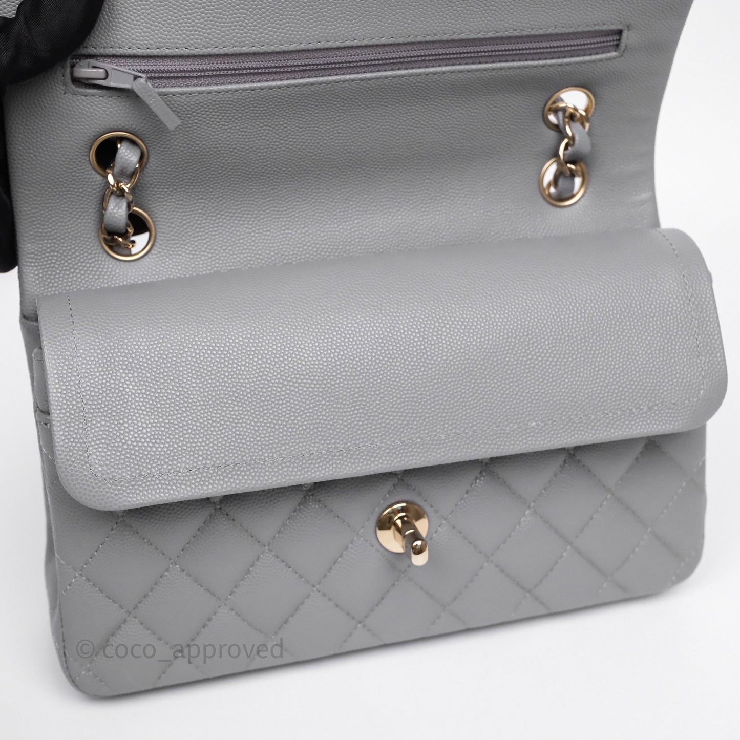 Chanel Small Classic Flap Quilted Grey Caviar Gold Hardware 20C