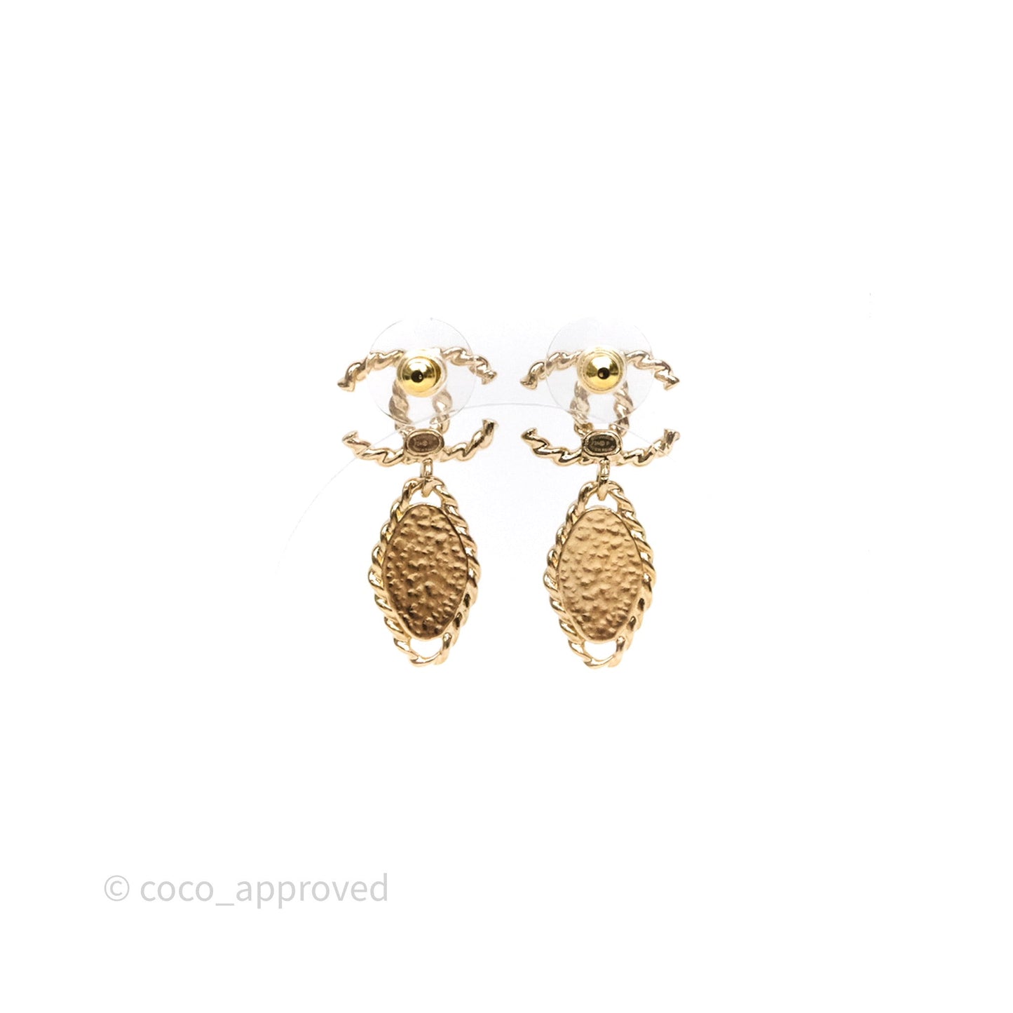 Chanel CC Drop Beige Pink Enamel Earrings Gold Tone 24P