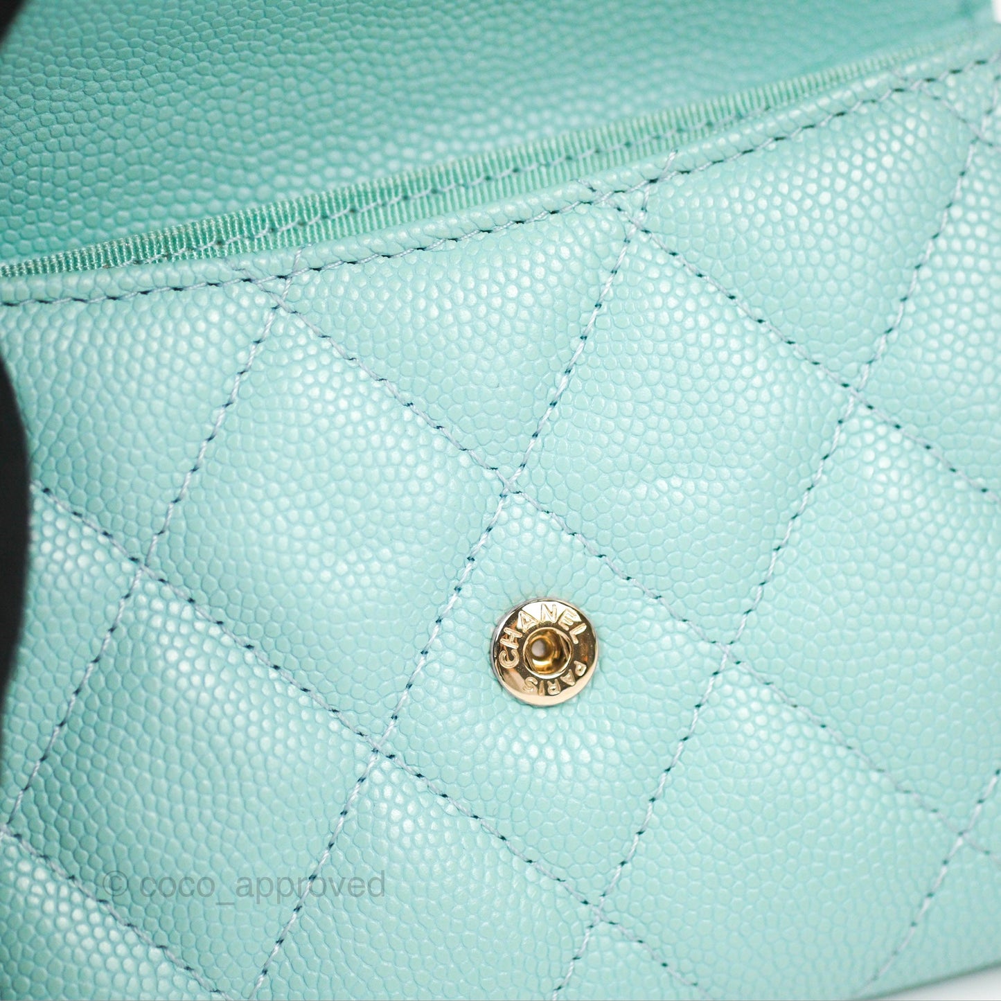 Chanel Classic Flap Coin Purse Tiffany Blue Caviar Silver Hardware