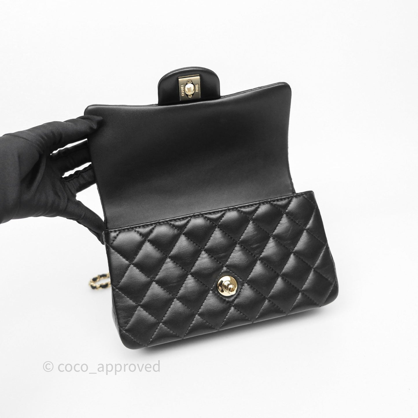 Chanel Top Handle Mini Rectangular Flap Black Lambskin Gold Hardware