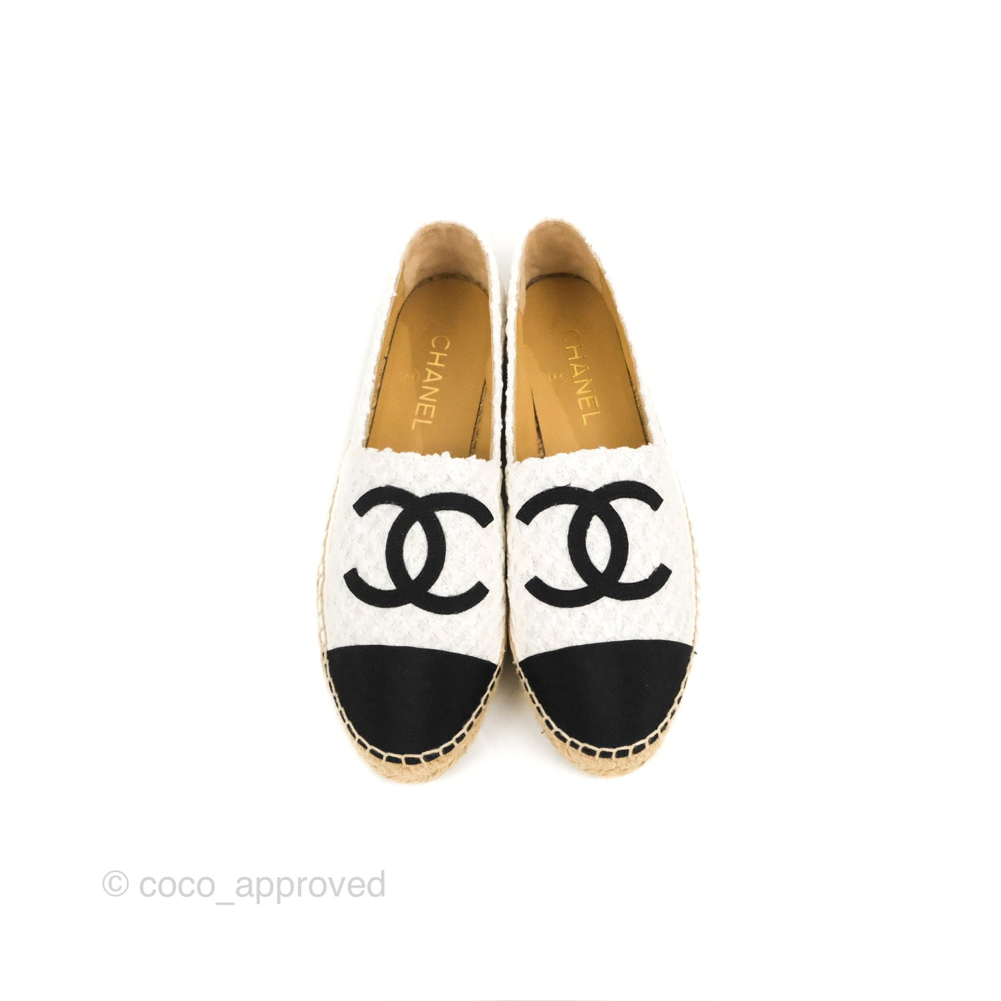 Chanel Espadrille Black White Tweed Size 39